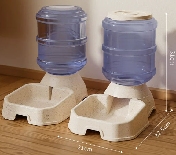 Furdew Automatic Pet Feeder and Water Dispenser Double Bowl Wide Food Outlet Beige