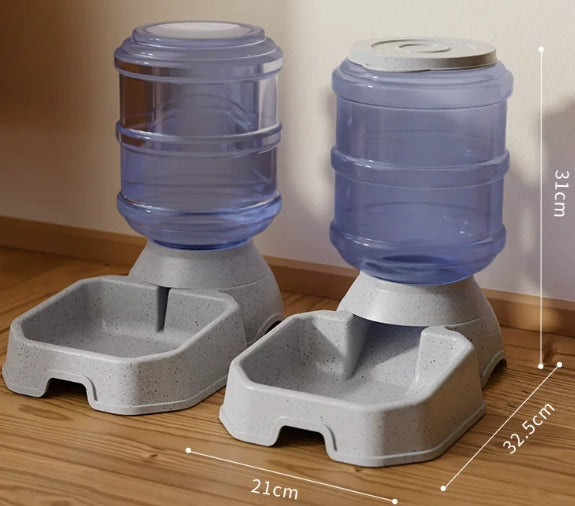 Furdew Automatic Pet Feeder and Water Dispenser Double Bowl Wide Food Outlet Beige