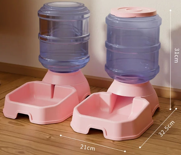 Furdew Automatic Pet Feeder and Water Dispenser Double Bowl Wide Food Outlet Beige