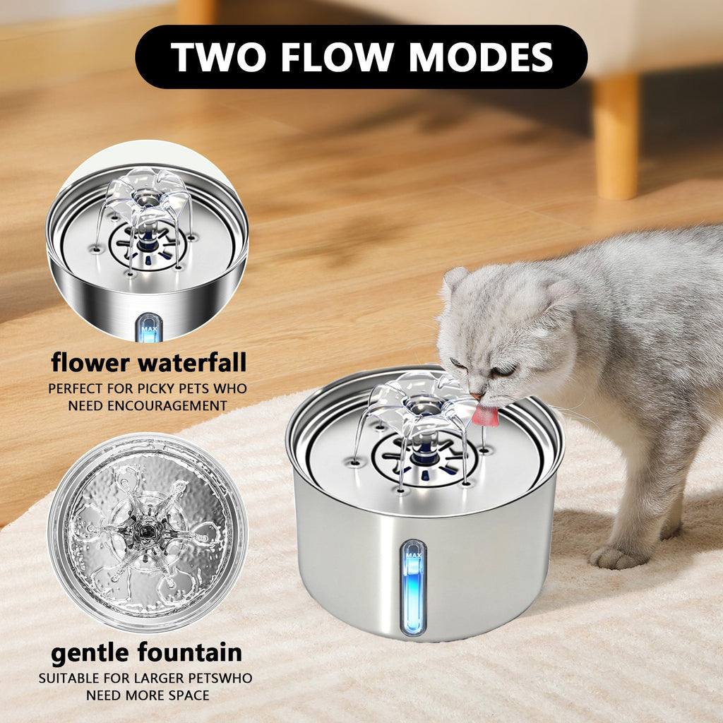 Furdew Smart Fountain | 3L Stainless Steel, Ultra-Quiet Circulating Water for Cats & Dogs
